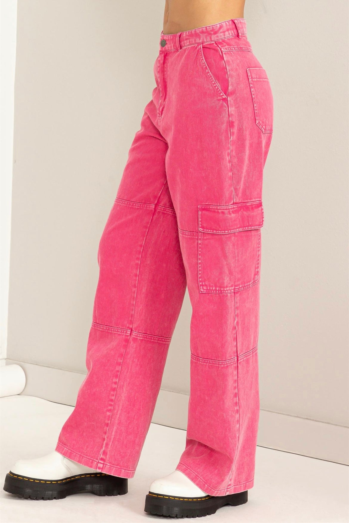 High waisted mineral wash cargo pants