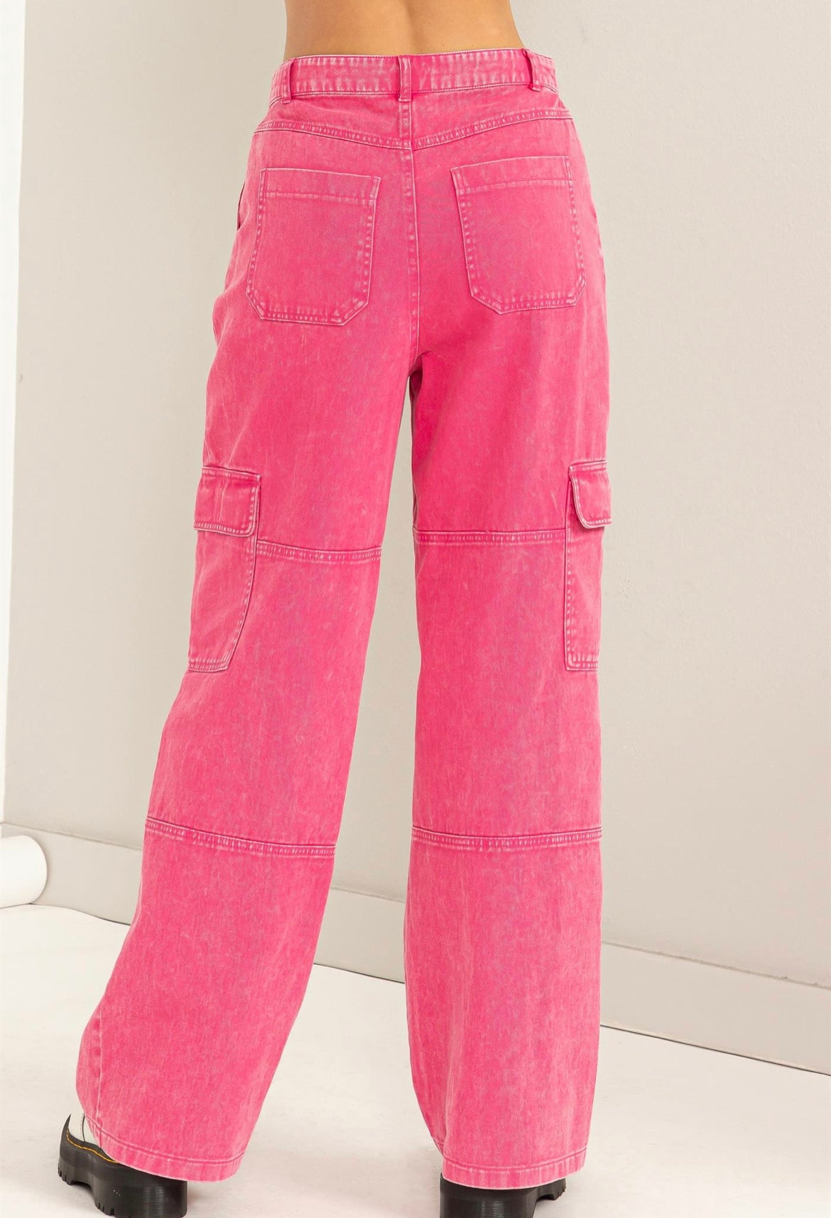 High waisted mineral wash cargo pants