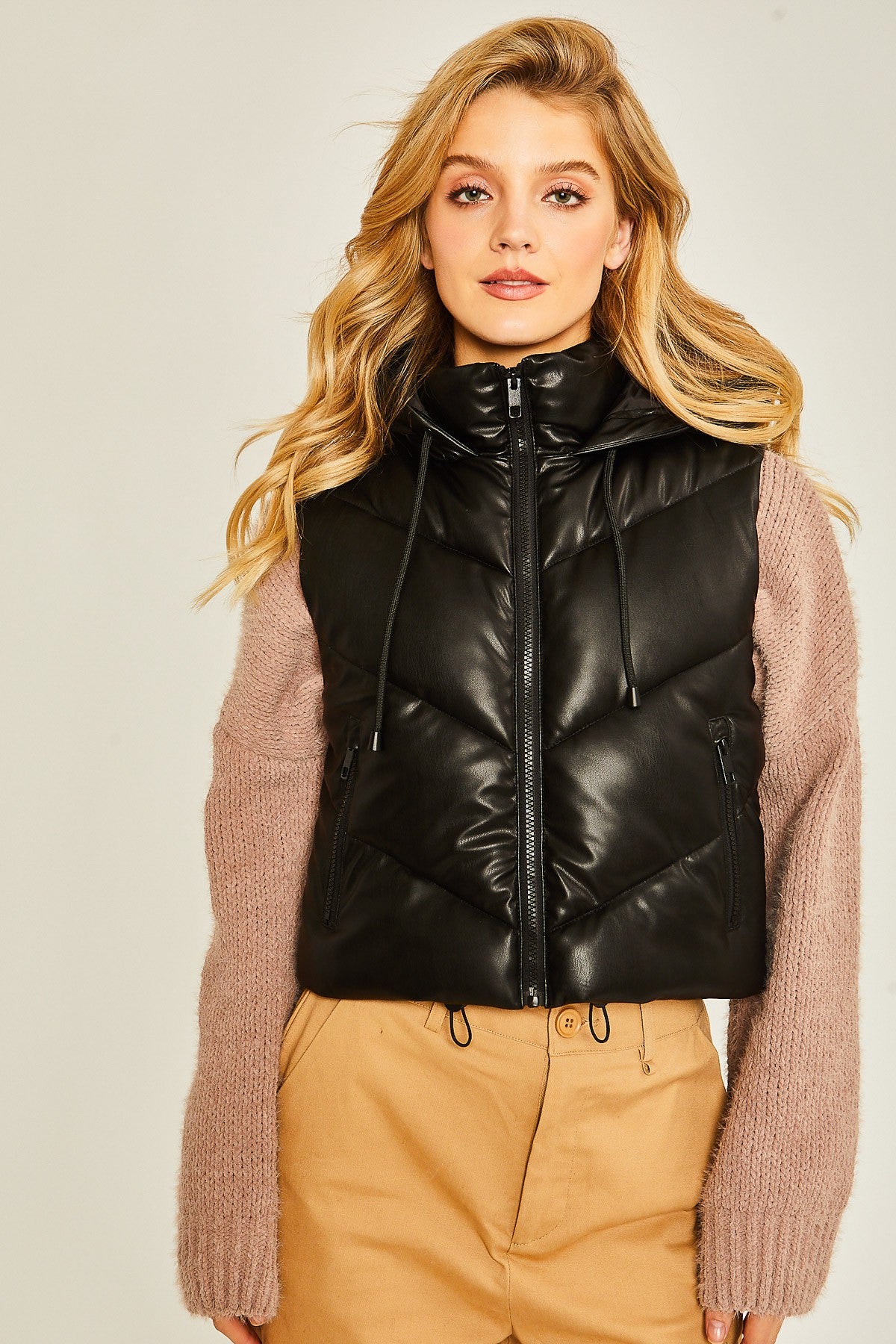 PU Faux Leather Puffer Vest